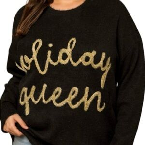 Holiday Queen Sweater Black Fuzzy Soft Festive Sparkly Size M